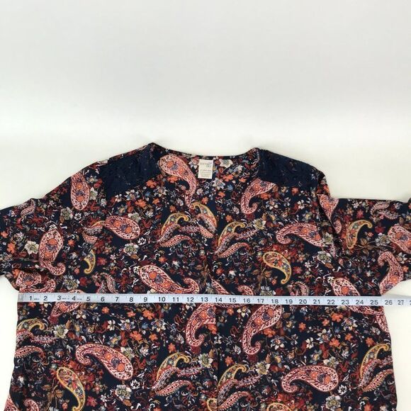 Terra & Sky Button Down Chiffon Blouse Womens Plus Size 1X Paisley Roll Tab Boho - Picture 8 of 12
